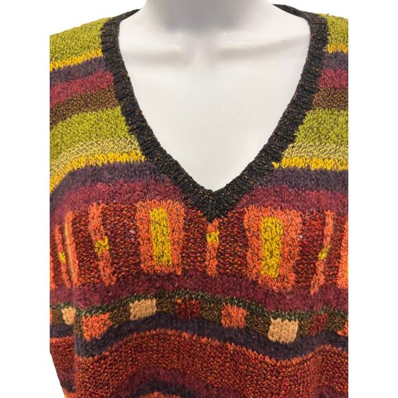 VTG 90's Susan Bristol Womens L Sweater wool Clock Red multicolor oversized - Picture 2 of 5